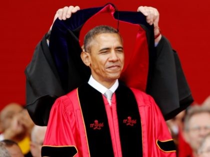 resident Barack Obama receives an honorary doctorate of laws while attending the 250th anniversary commencement ceremony at Rutgers University on May 15, 2016 in New Brunswick, New Jersey.