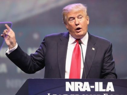 Republican presidential candidate Donald Trump speaks at the National Rifle Association's