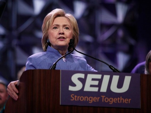 Democratic presidential candidate Hillary Clinton speaks at the Service Employees International Union (SEIU) 2016 International Convention at Cobo Center May 23, 2016 in Detroit, Michigan.