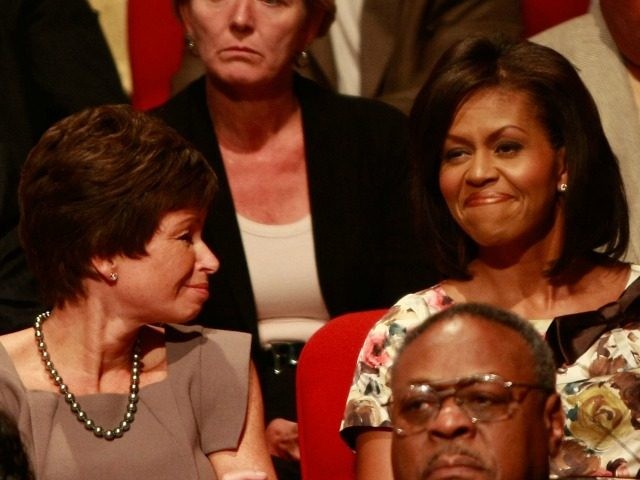 Valerie Jarrett (L), and Michelle Obama September 26, 2008 in Oxford, Mississippi.