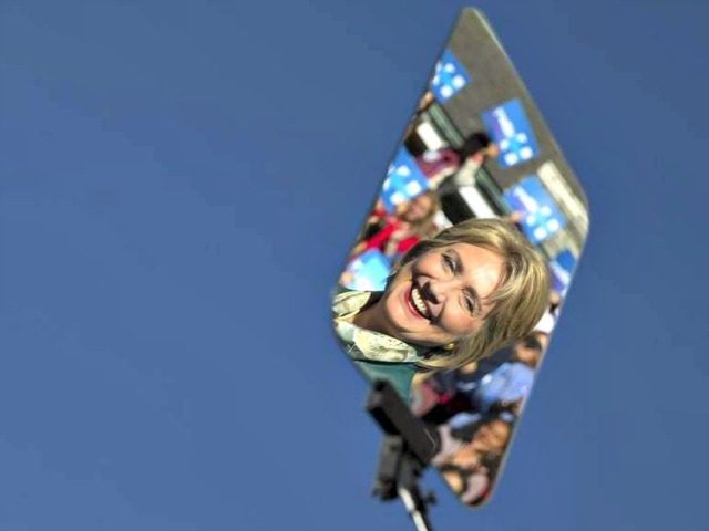 Hillary Clinton Reflection in Teleprompter APEvan Vucci