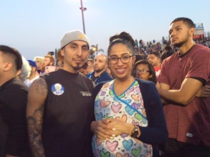 Latino voters at Pomona Bernie Sanders rally (Adelle Nazarian / Breitbart News)