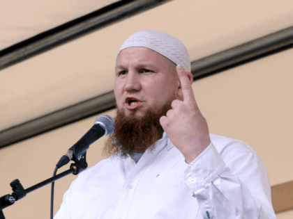HAMBURG, GERMANY - JULY 09: Radical Muslim cleric Pierre Vogel speaks during a gathering o