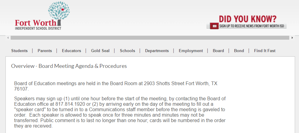 Revised FWISD Board Meeting Procedures 051916