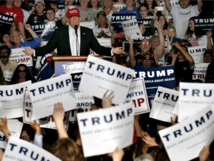 Republican presidential candidate Donald Trump speaks during a rally, Friday, April 22, 20