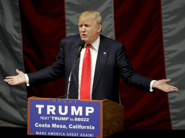 Republican presidential candidate Donald Trump speaks during a rally, Thursday, April 28,