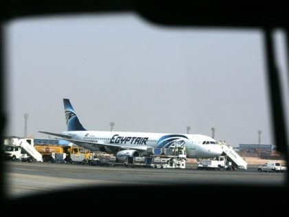 A picture taken in Cairo on August 19 2008 shows an Egypt Air plane supporting a new logo