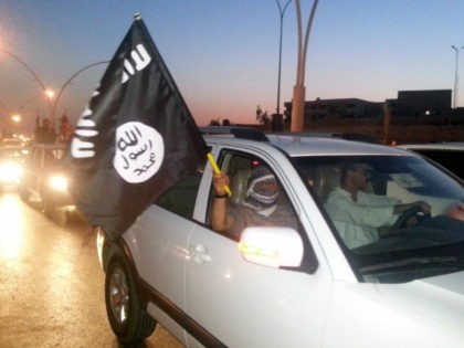 A fighter of the Islamic State of Iraq and the Levant (ISIL) waves a flag as they celebrat