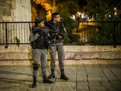 Police block the entrance to the old city on May 2, 2016 in Jerusalem, Israel. The old city of Jerusalem is on a lockdown, with police on high alert following the stabbing. (Photo by Ilia Yefimovich/Getty Images)