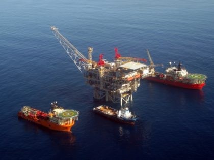 In this handout image provided by Albatross, The Tamar drilling natural gas production platform is seen some 25 kilometers West of the Ashkelon shore in February 2013 in Israel.