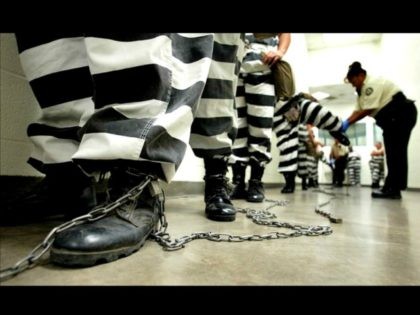 prisoners in stripes and shackles Reuters