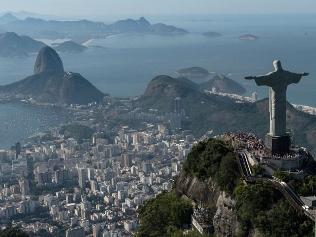 Aerial view of Christ the Redeemer statue, in Rio de Janeiro, Brazil, taken on June 26, 20