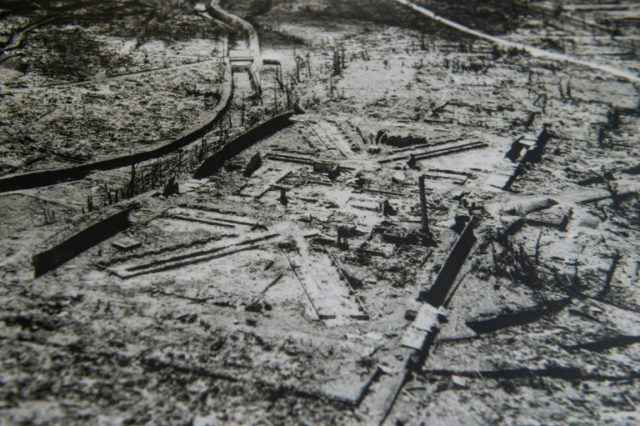 A detail of an aerial picture taken by the US military in the days after the second atomic