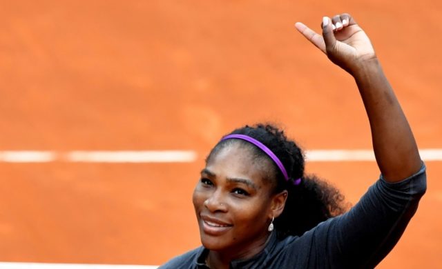 US Serena Williams celebrates taking the Rome Open title after winning the final in two se