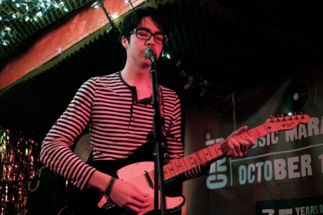 Car Seat Headrest band's singer/guitarist Will Toledo performs on October 15, 2015 during