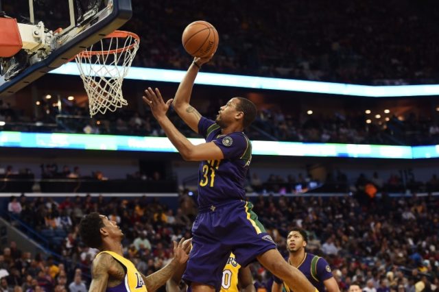 Bryce Dejean-Jones of the New Orleans Pelicans drives to the basket during the first half