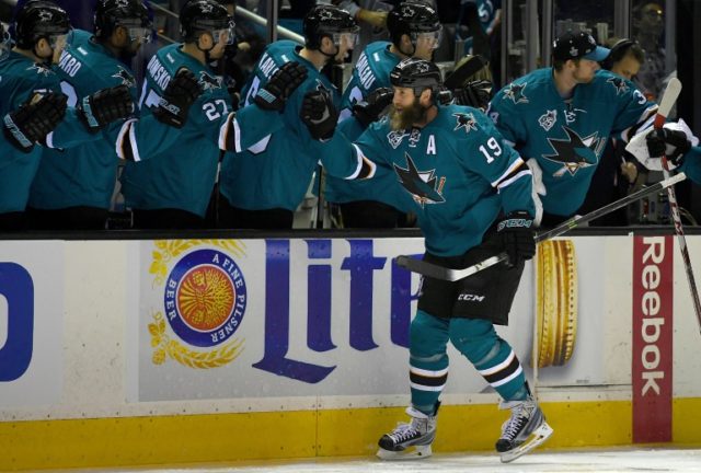 Joe Thornton, #19 of the San Jose Sharks, was chosen for Team Canada for the World Cup of