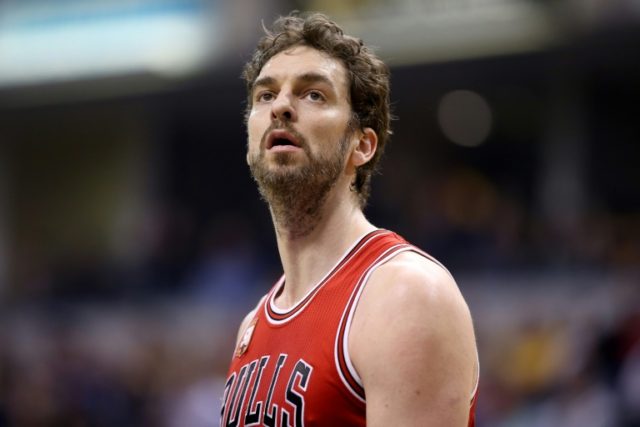 Pau Gasol #16 of the Chicago Bulls watches the action during the game against the Indiana