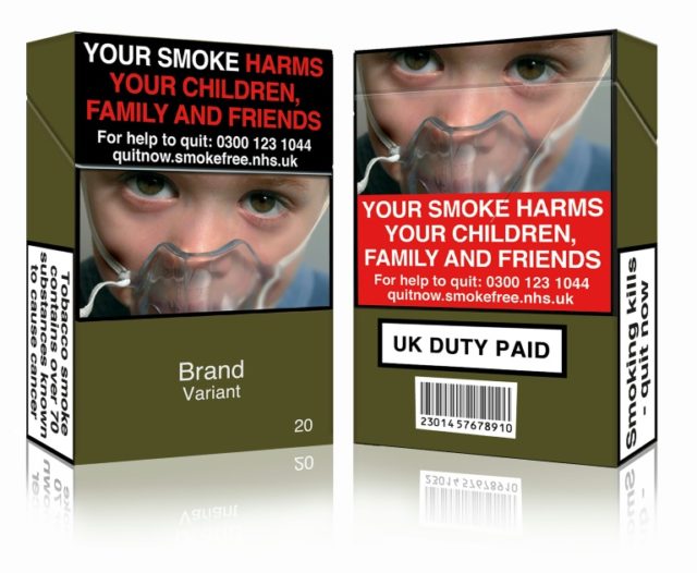 Photo released by Action on Smoking and Health shows a mock-up of what the standardised ci