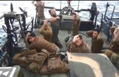 The US Navy said Commander Eric Rasch, who commanded the sailors briefly captured by Iran in January (pictured), had been relieved of command and reassigned