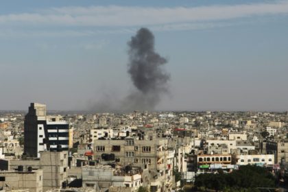 Smoke rises following an Israeli air strike in Rafah, in the southern Gaza Strip