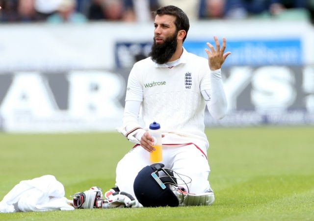 England's Moeen Ali takes a refreshment break on the second day of the second test match a