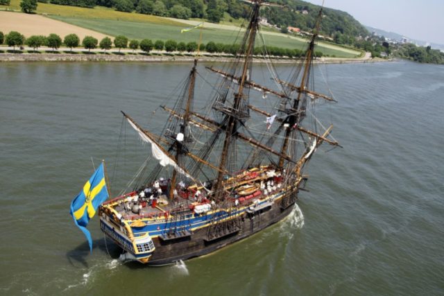 The Swedish ship known as the 'Gotheborg', sailing on the Seine river as it makes its way