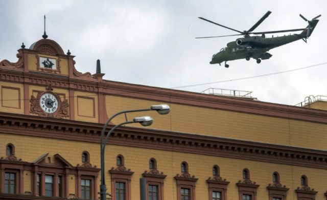 A helicopter lands at the headquarters of Russia's Federal Security Service (FSB) in downt