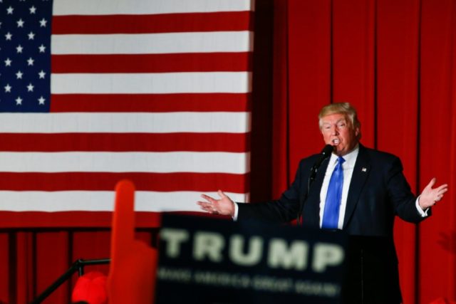 Republican presidential candidate Donald Trump speaks at a fundraising event in Lawrencevi