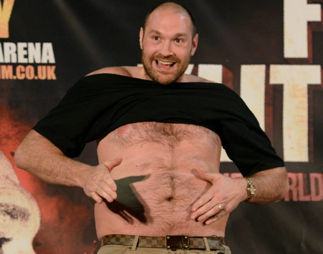 British heavyweight boxer Tyson Fury during a press conference in Manchester, England on A