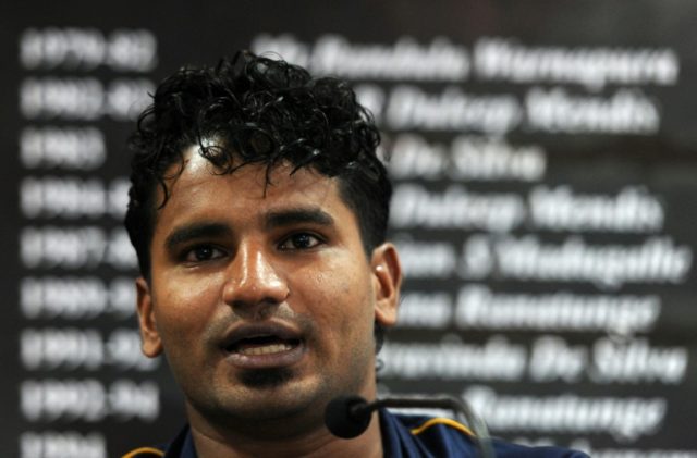 Sri Lankan cricketer Kusal Perera addresses a press conference in Colombo on May 12, 2016
