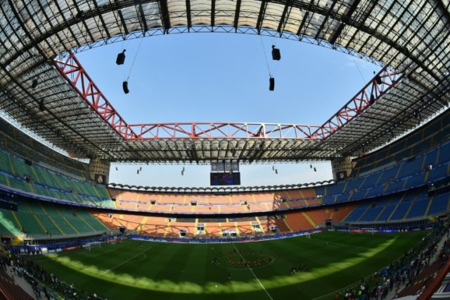 Tnterior of the San Siro Stadium in Milan is pictured on May 27, 2016, on the eve of the U