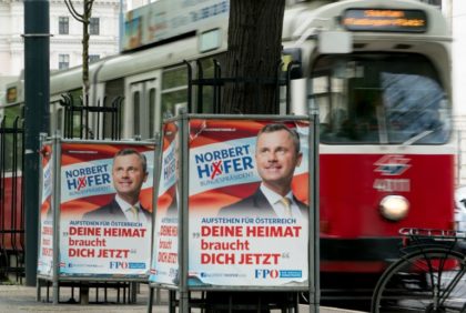 Election campaign posters for presidential candidate Norbert Hofer from the far-right Freedom Party of Austria (FPOE)