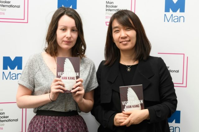 Man Booker International Prize winners, Korean author Han Kang (R) and translator Deborah