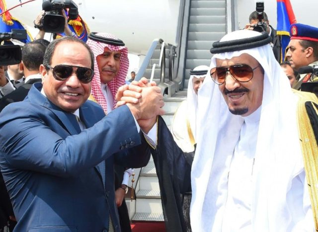 Egyptian President Abdel Fattah al-Sisi (left) sparked protests after he handed over two islands to Riyadh after trade talks with Saudi King Salman in April 2016