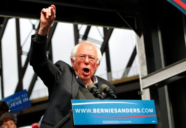 Democratic presidential candidate Bernie Sanders addresses the crowd during a campaign ral