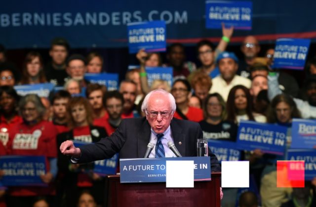 US Democratic presidential candidate Bernie Sanders speaks during a rally in Atlantic City