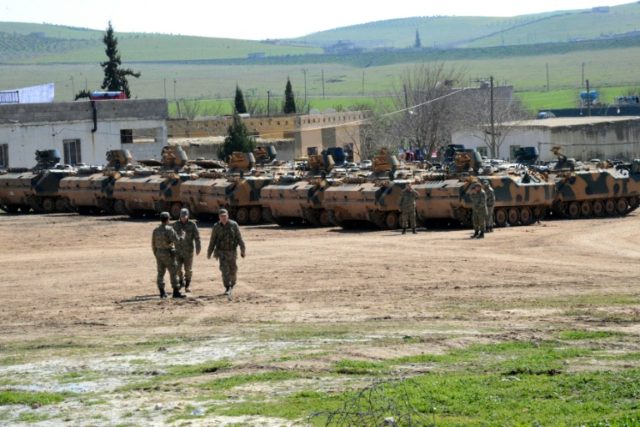 Turkish tanks pictured near the Syrian border in Suruc on February 23, 2015