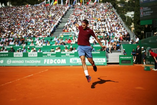 Roger Federer in action during the Monte Carlo Masters on April 15, 2016 in Monaco