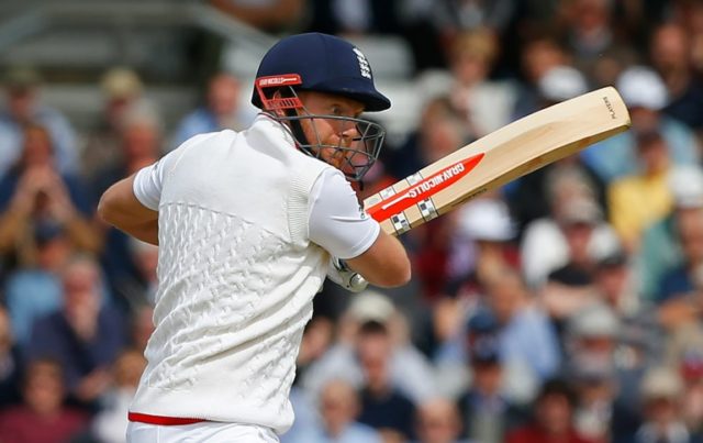England's Jonny Bairstow hits a boundary on the second morning of the first Test against S