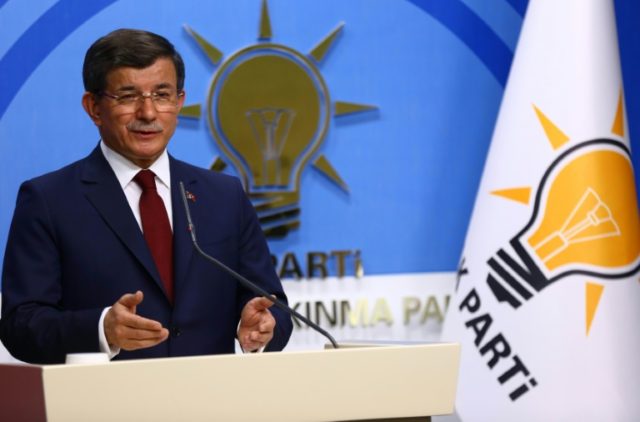 Turkish Prime Minister Ahmet Davutoglu gives a press conference after an executive board m