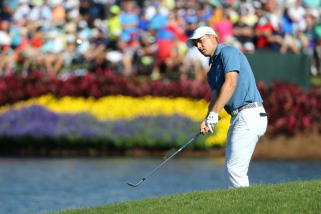American Jordan Spieth chips onto the 16th green during the second round of the Players Ch