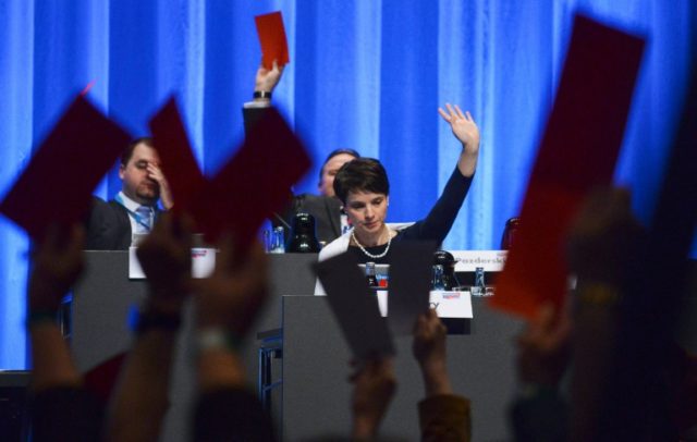 Frauke Petry, party leader of Alternative for Germany (AfD) votes at a party congress on M