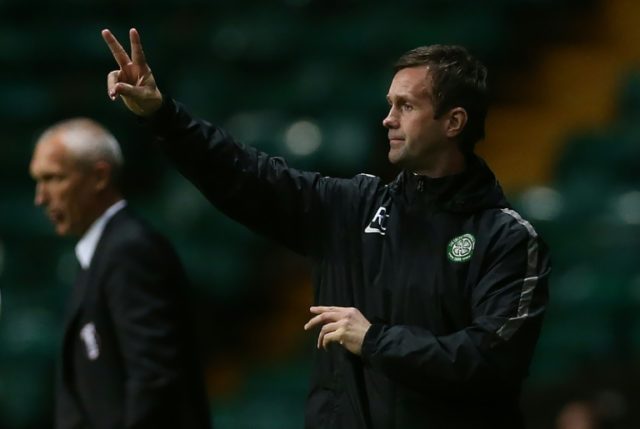 Celtic's manager Ronny Deila gestures from the touchline during the UEFA Europa League gro