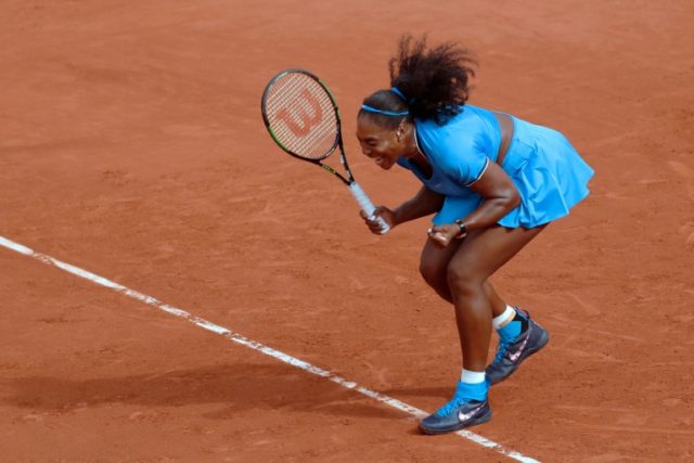 Serena Williams celebrates after beating France's Kristina Mladenovic during their women's