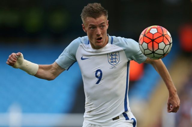 England's striker Jamie Vardy controls the ball during the friendly football match between