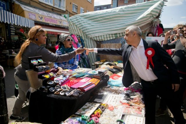 Newly elected London Mayor Sadiq Khan (R) the son of Pakistani immigrants, won with 57 pe