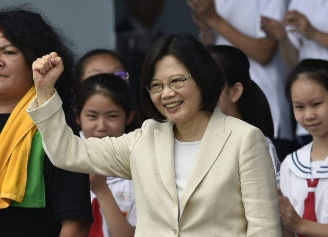 Taiwan's new President Tsai Ing-wen speaks at her inauguration ceremony in Taipei on May 2
