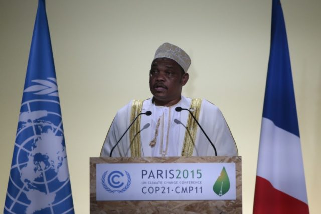 Comoros President Ikililou Dhoinine delivers a speech during the COP21 United Nations conf