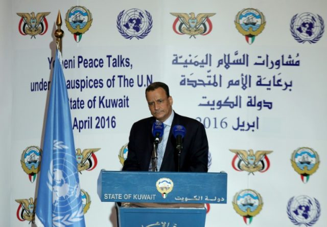 Yemen's United Nations envoy Ismail Ould Cheikh Ahmed holds a press conference at the mini